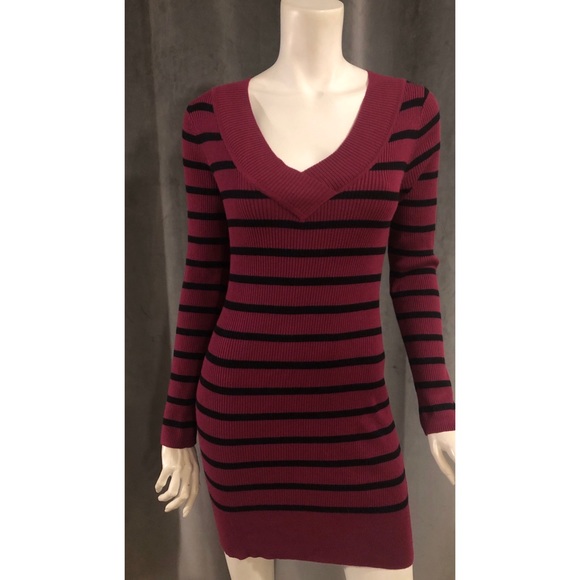 Planet Gold Dresses & Skirts - Planet Gold Maroon Black Stripe Sweater Dress
